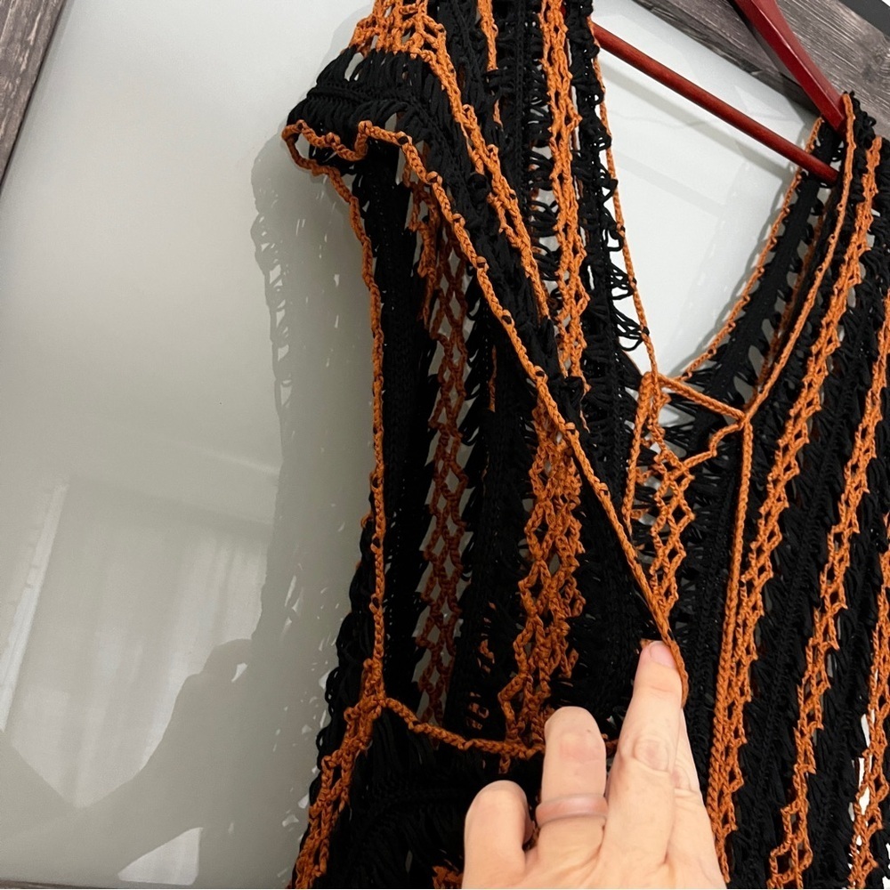 Black and Brown Crochet Swim Cover-Up Boho Gypsy Delicate - Picture 6 of 8
